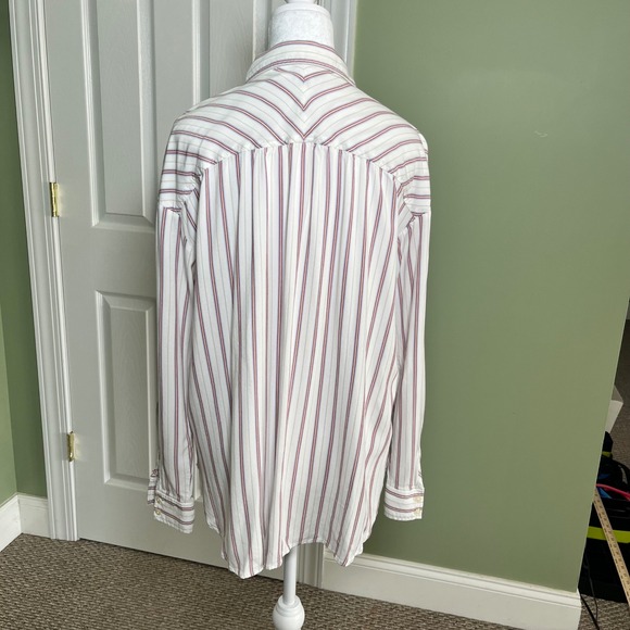 LOFT Women's Striped Button Down Shirt Long Sleeve Top Cotton Casual Red White - Picture 5 of 7
